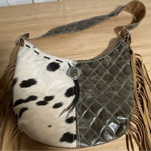 Cowhide and Leather Patchwork Shoulder Bag